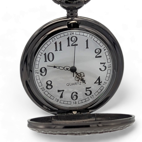 Pocket Watch NEW Black Cutout Spiderweb Gift Vintage Look - Picture 3 of 6
